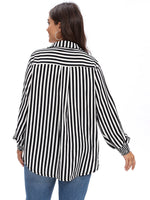 Plus Striped Shirred Cuff Lantern Sleeve Blouse