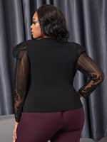 Plus Contrast Lace Gigot Sleeve Top