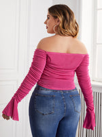 Plus Off Shoulder Ruched Flounce Sleeve Top