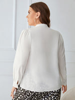 Plus Tie Neck Solid Blouse