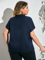 Plus Geo Print Batwing Sleeve Notched Neck Blouse