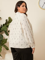 Plus Floral Print Tie Neck Top