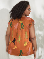 Plus Cactus Print Ruffle Trim Blouse