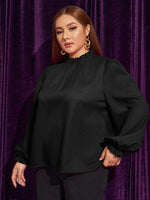 Plus Flounce Sleeve Frilled Neck Blouse