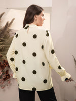 Plus Polka Dot Flounce Sleeve Tie Neck Blouse