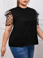 Plus Dobby Mesh Sleeve Mock Neck Top