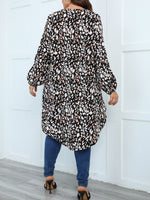 Plus Allover Print Lantern Sleeve High Low Hem Blouse