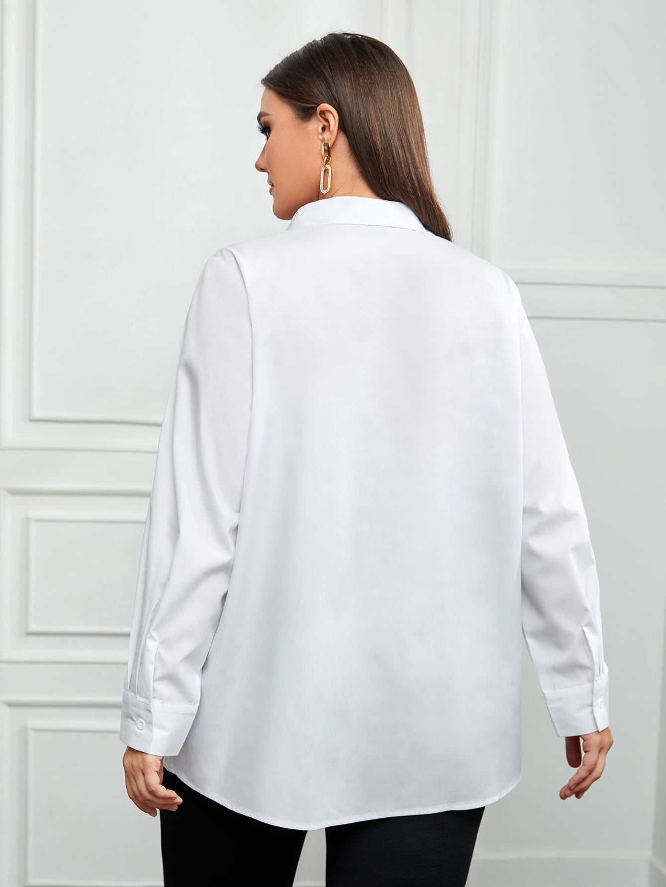 Plus Solid Button Up Blouse