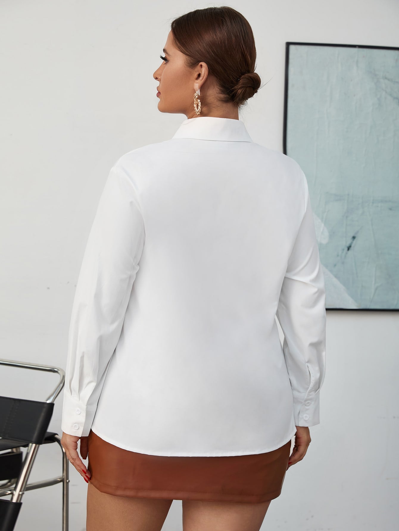 Plus Pocket Patched Solid Blouse
