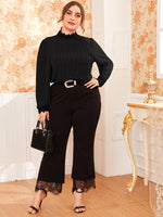 Plus Guipure Lace Trim Pleated Top