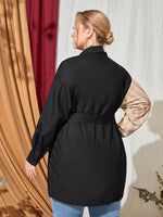 Plus Striped Paneled Self Belted Tunic Blouse