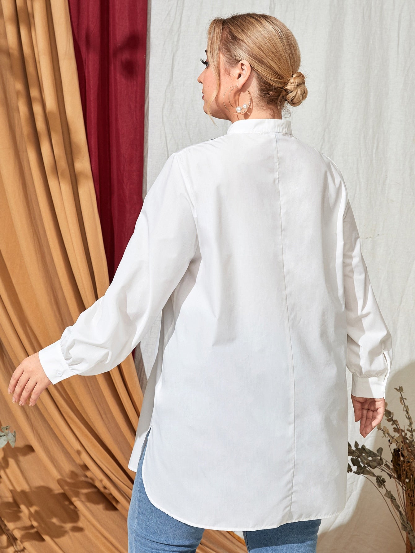 Plus Drop Shoulder Graphic Pattern Split Side Top