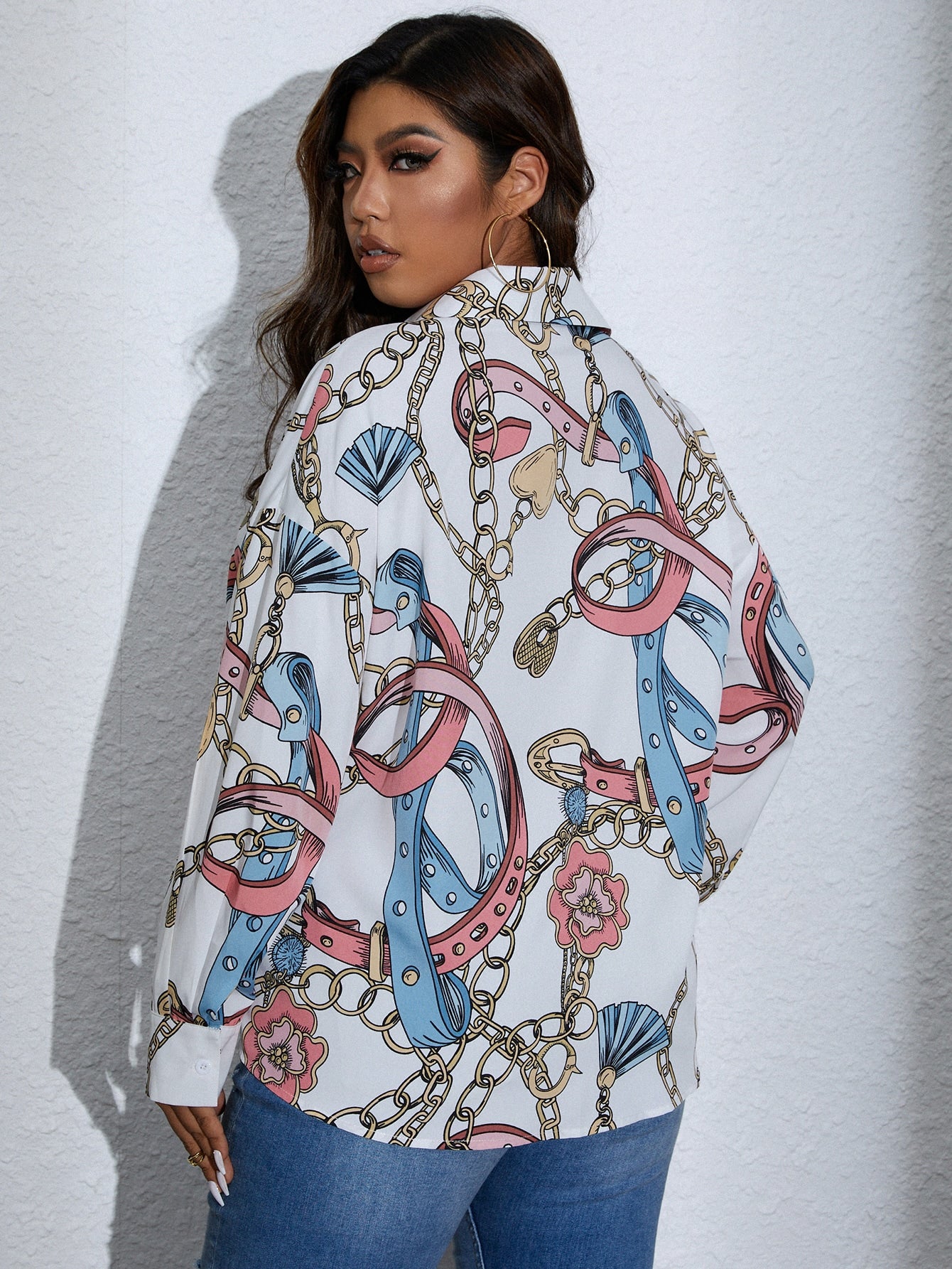 Plus Chain Print Drop Shoulder Blouse