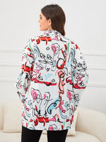 Plus Graphic Print Drop Shoulder Button Front Blouse