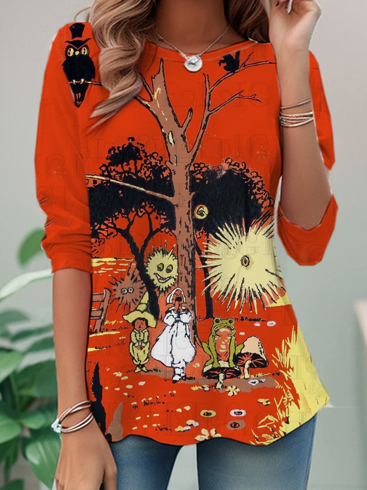 Casual Long Sleeve Crew Neck Halloween Loose Regular T-Shirt