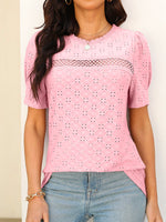 Loose Short Sleeve Crew Neck Plain Casual Regular Blouse