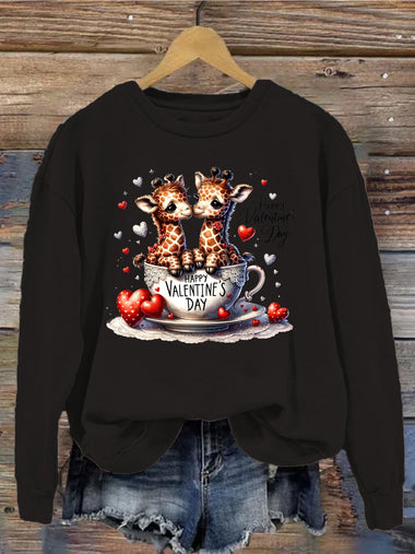 Casual Long Sleeve Crew Neck Deer Loose Regular Sweatshirt