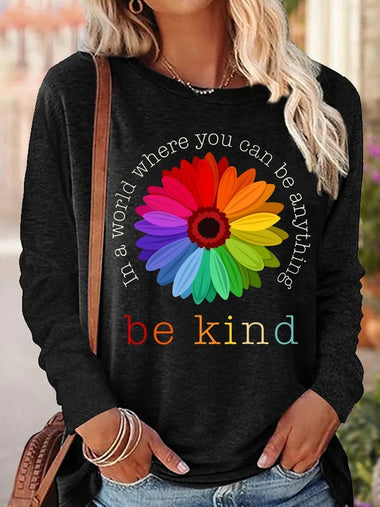 Casual Long Sleeve Crew Neck Daisy Loose Regular T-Shirt