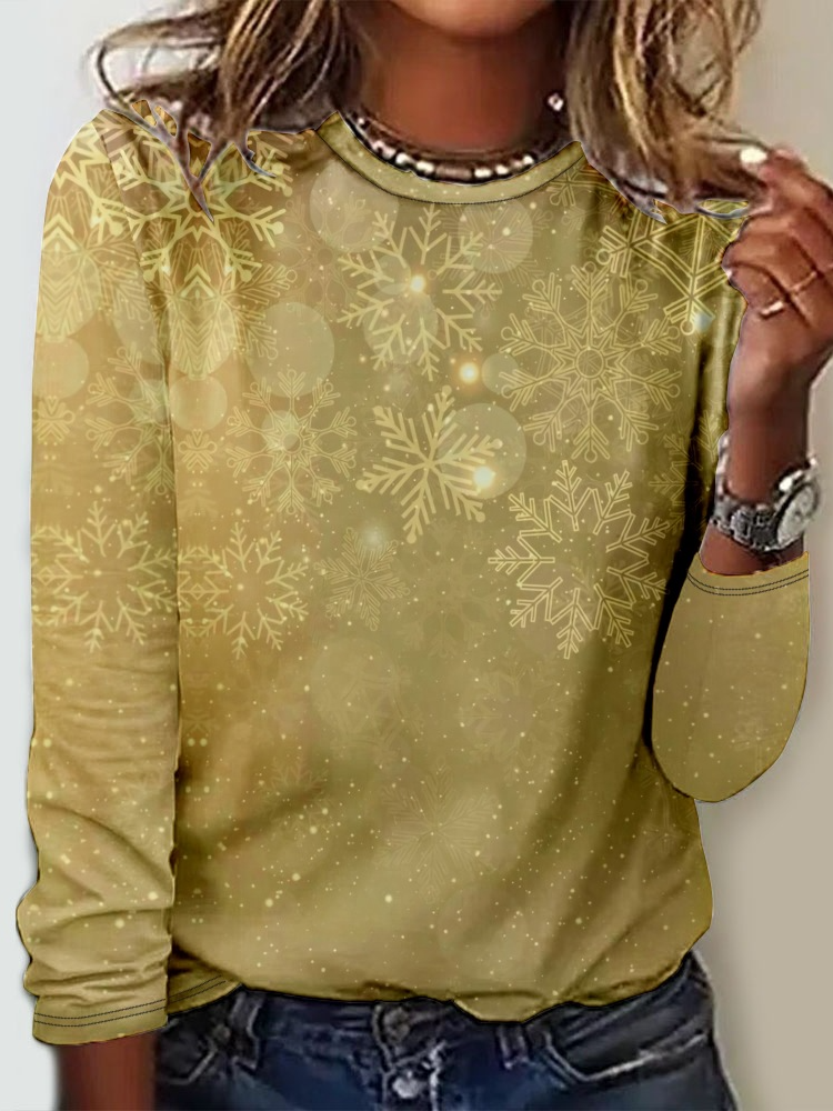 Casual Long Sleeve Crew Neck Christmas Loose Regular T-Shirt