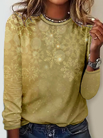 Casual Long Sleeve Crew Neck Christmas Loose Regular T-Shirt