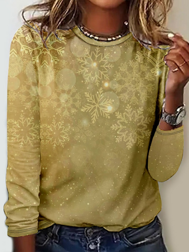 Casual Long Sleeve Crew Neck Christmas Loose Regular T-Shirt