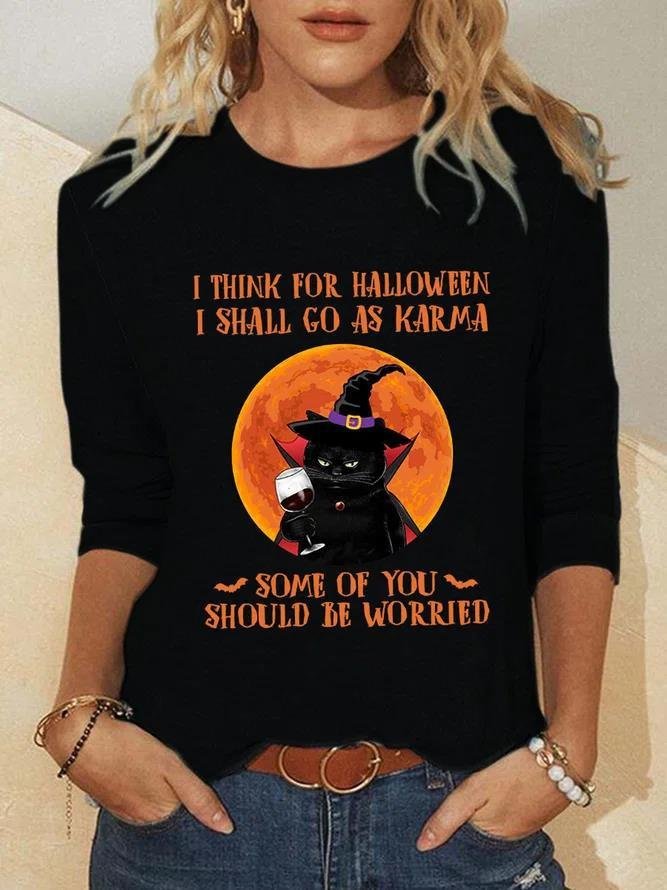 Casual Long Sleeve Crew Neck Halloween Loose Regular T-Shirt