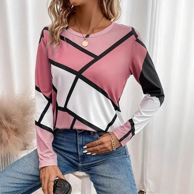 Loose Long Sleeve Crew Neck Ethnic Floral Casual Regular T-Shirt