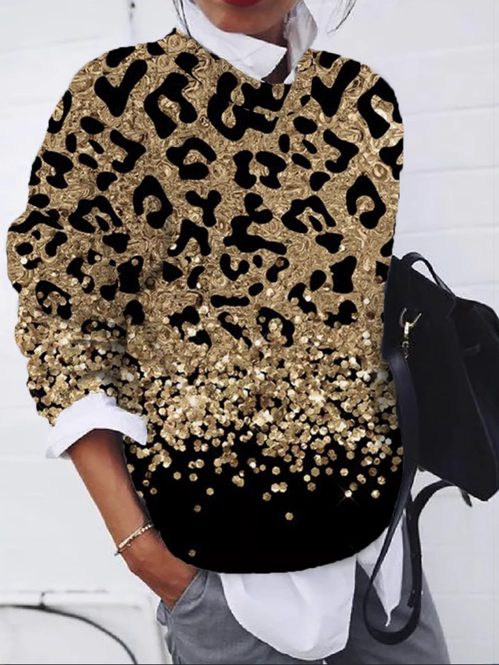 Loose Long Sleeve Crew Neck Floral Zipper Casual Regular Sweatshirt