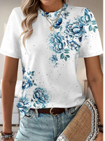 Casual Short Sleeve Crew Neck Floral Loose Regular T-Shirt
