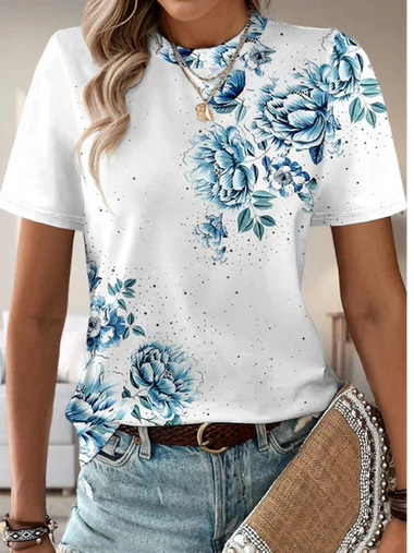 Casual Short Sleeve Crew Neck Floral Loose Regular T-Shirt