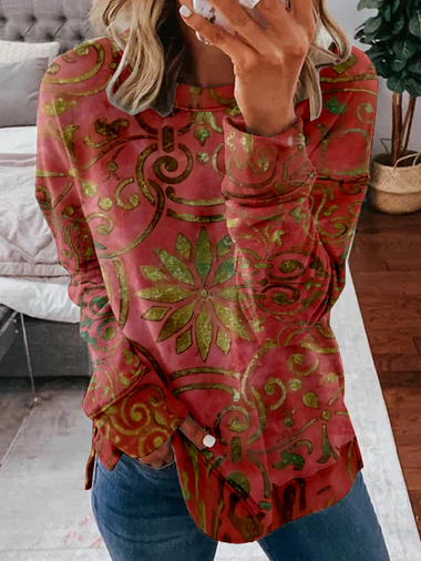 Casual Long Sleeve Crew Neck Ethnic Zipper Loose Regular Sweatshirt