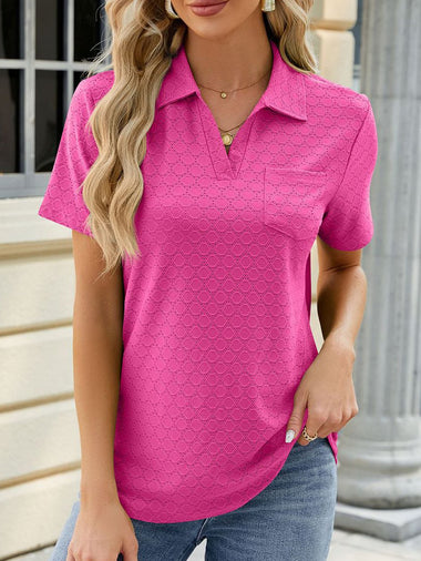 Casual Short Sleeve Shawl Collar Plain Loose Regular Blouse