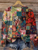 Casual Long Sleeve Crew Neck Geometric Loose Regular Sweatshirt