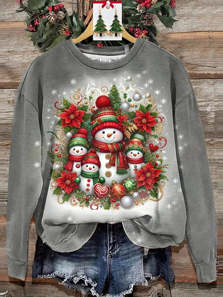 Loose Long Sleeve Crew Neck Christmas Casual Regular Sweatshirt