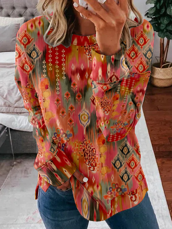 Casual Long Sleeve Crew Neck Ethnic Zipper Loose Regular Sweatshirt