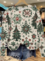 Casual Long Sleeve Crew Neck Christmas Tree Loose Regular Sweatshirt