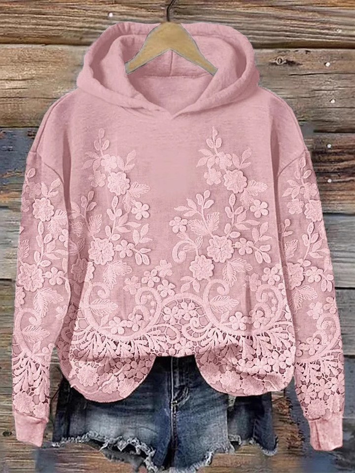 Loose Long Sleeve Hoodie Floral Casual Regular Sweatshirt