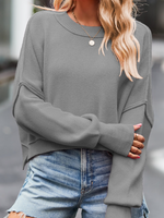 Loose Long Sleeve Crew Neck Plain Casual Regular Sweater
