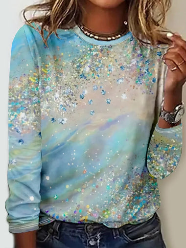 Casual Long Sleeve Crew Neck Geometric Loose Regular T-Shirt