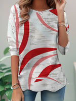 Casual Long Sleeve Crew Neck Abstract Loose Regular T-Shirt
