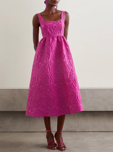 Elegant Gallus Square Neck Plain Jacquard Maxi Dress