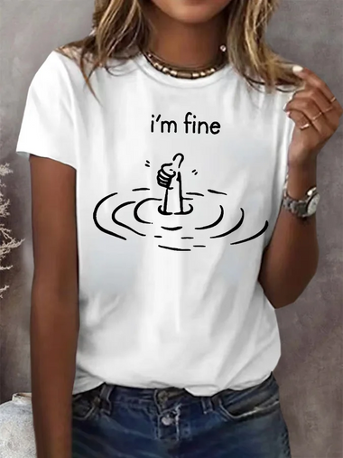 Loose Short Sleeve Crew Neck Letter Pattern Casual Regular T-Shirt