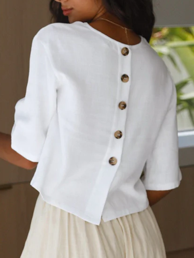 Casual Short Sleeve Crew Neck Plain Loose Regular Blouse