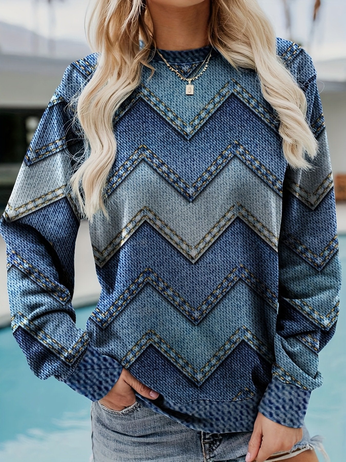 Casual Long Sleeve Crew Neck Geometric Loose Regular Sweatshirt