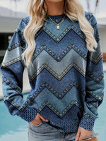 Casual Long Sleeve Crew Neck Geometric Loose Regular Sweatshirt