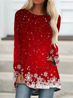 Casual Long Sleeve Crew Neck Christmas Loose Mid-Long Blouse