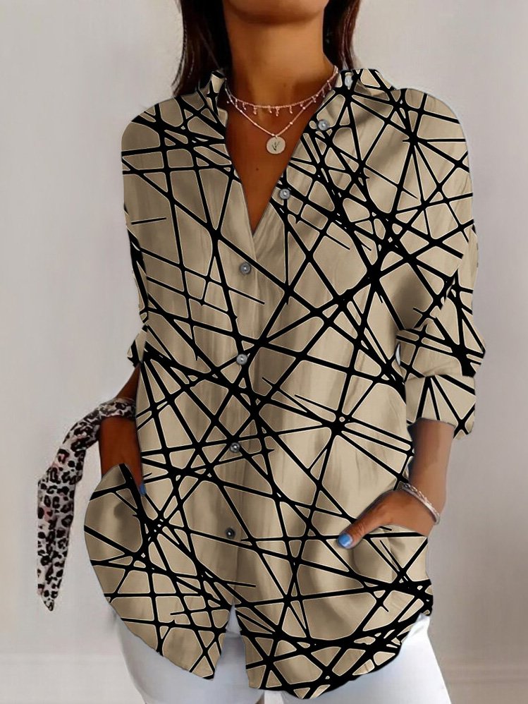 Casual Long Sleeve Shirt Collar Geometric Regular Shirt