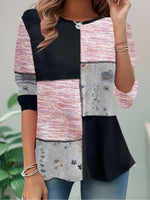 Casual Long Sleeve Crew Neck Geometric Floral Loose Regular T-Shirt