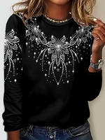 Casual Long Sleeve Crew Neck Floral Loose Regular T-Shirt