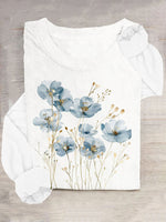 Casual Long Sleeve Crew Neck Floral Loose Regular T-Shirt